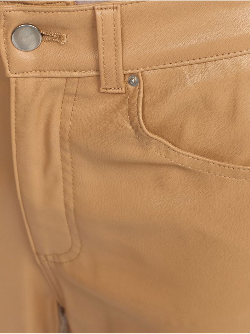 DILVIN Pantalon Droit Taille Haute En Simili Cuir Camel - Kiabi