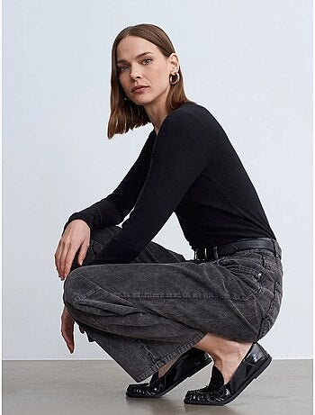 DILVIN Pantalon En Coton À Taille Haute Et Jambe Large
