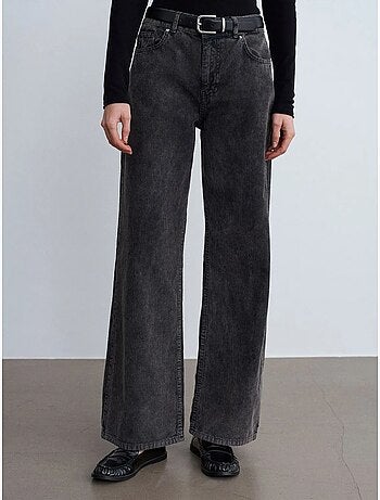 DILVIN Pantalon En Coton À Taille Haute Et Jambe Large