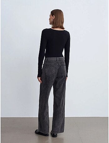 DILVIN Pantalon En Coton À Taille Haute Et Jambe Large