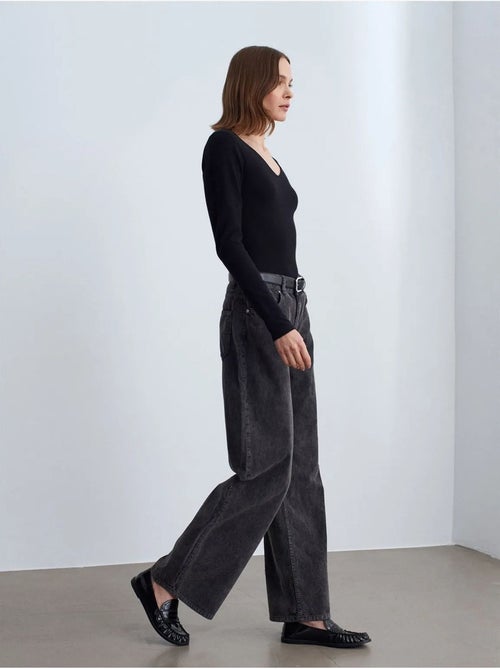 DILVIN Pantalon En Coton À Taille Haute Et Jambe Large - Kiabi