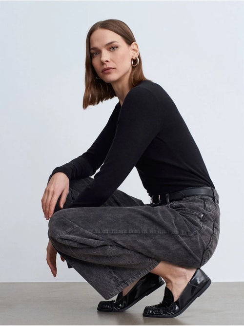 DILVIN Pantalon En Coton À Taille Haute Et Jambe Large - Kiabi