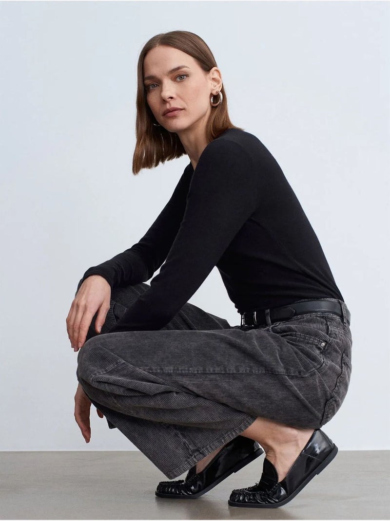 DILVIN Pantalon En Coton À Taille Haute Et Jambe Large gris anthracite - Kiabi
