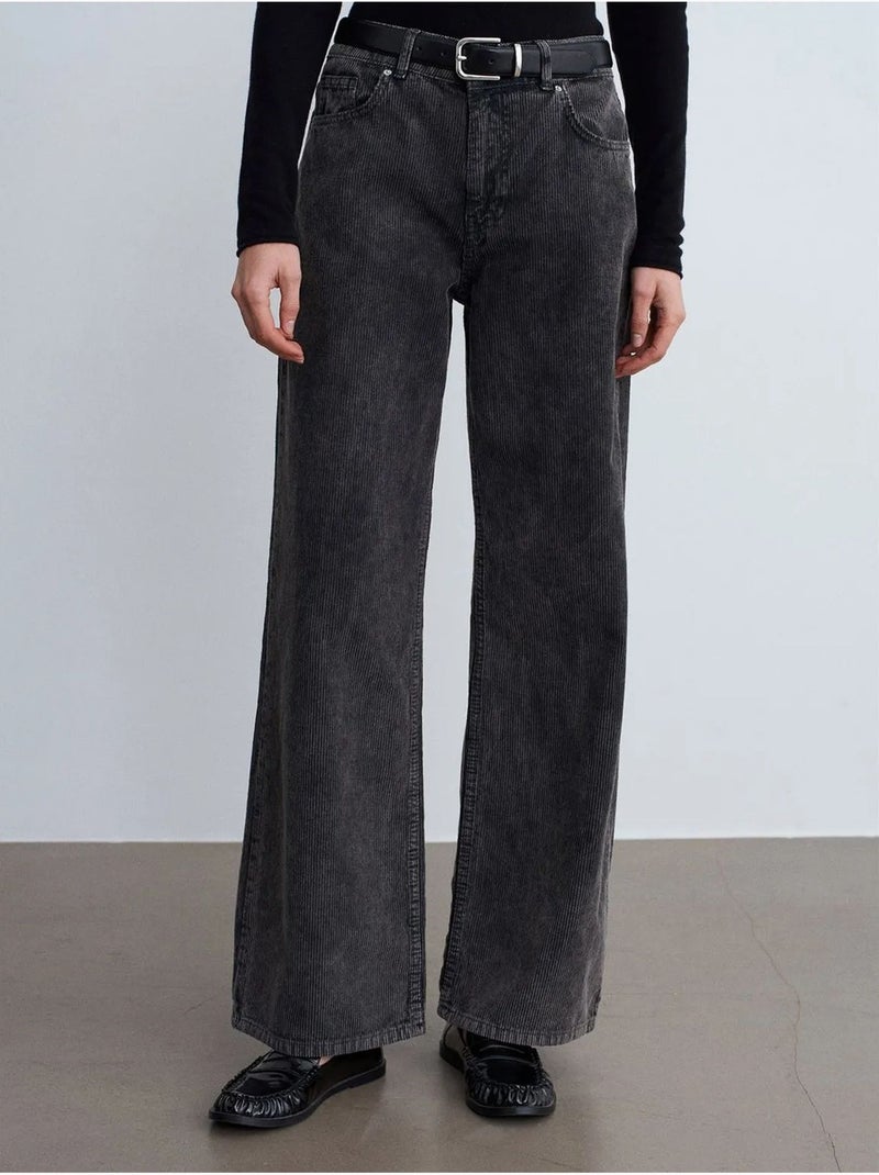 DILVIN Pantalon En Coton À Taille Haute Et Jambe Large gris anthracite - Kiabi