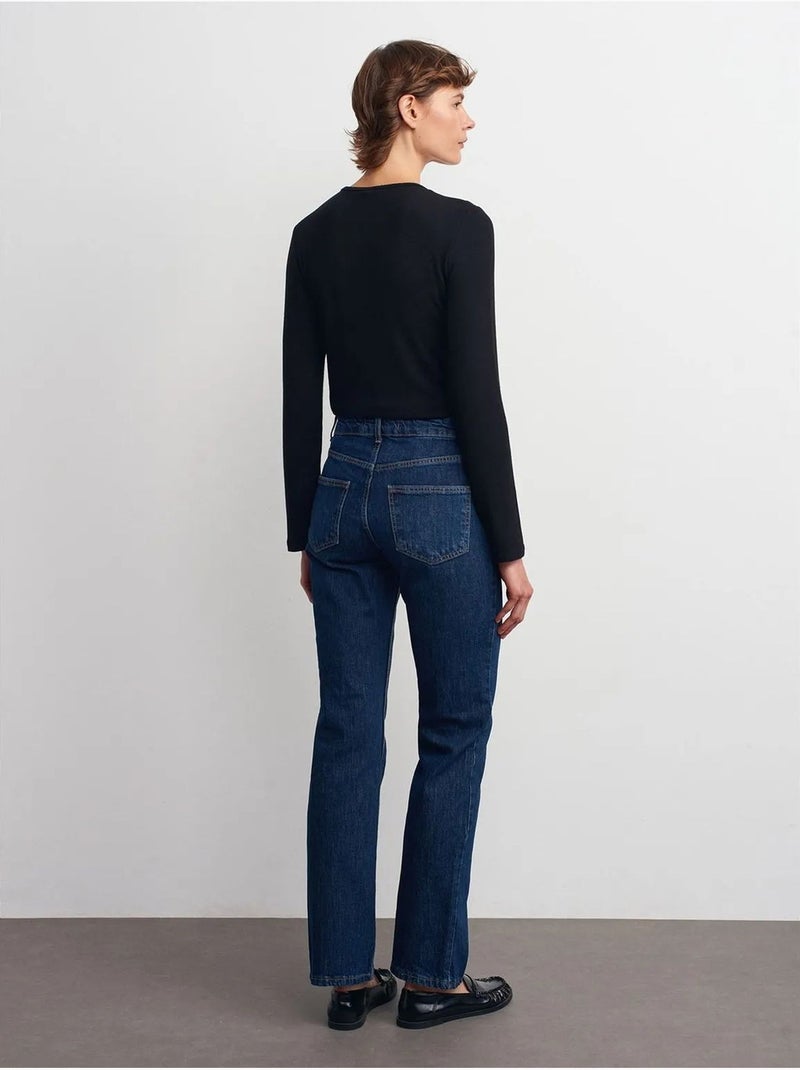 Dilvin pantalon en denim droit à taille haute Bleu saphir - Kiabi