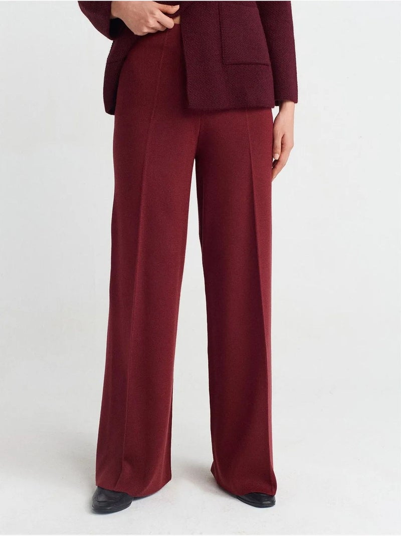 DILVIN Pantalon En Maille À Jambe Large Femme Rouge bordeaux - Kiabi