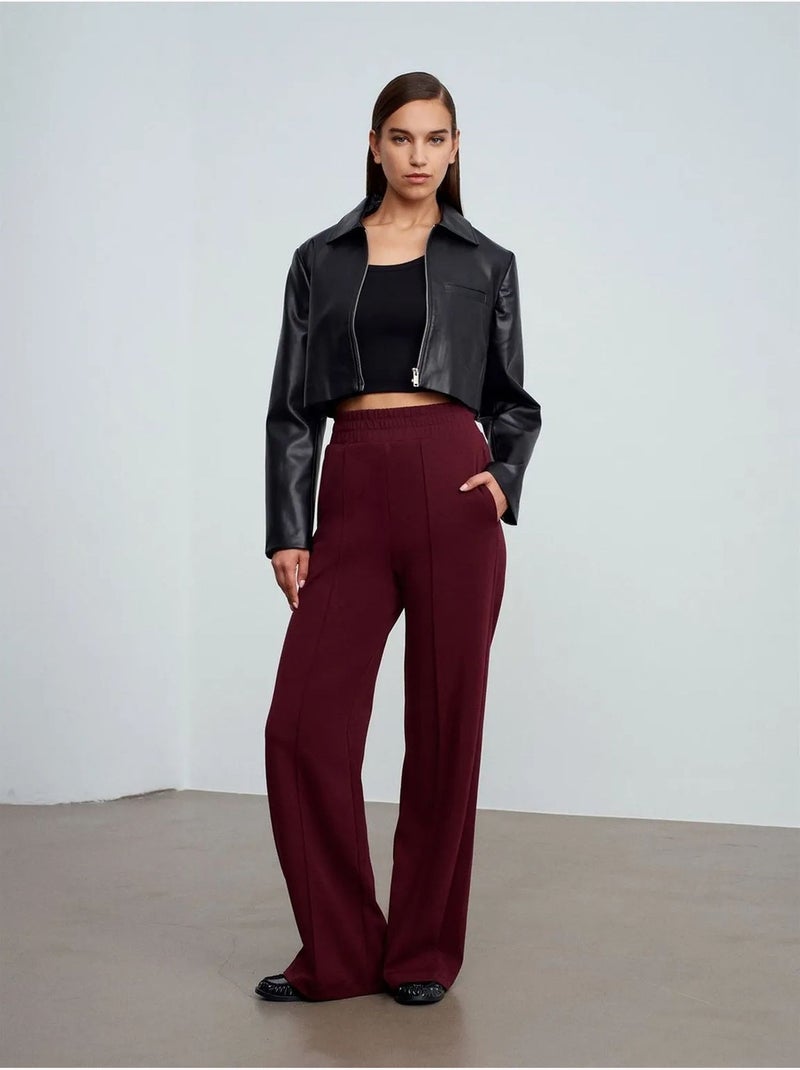 DILVIN Pantalon En Maille À Jambe Large Rouge bordeaux - Kiabi