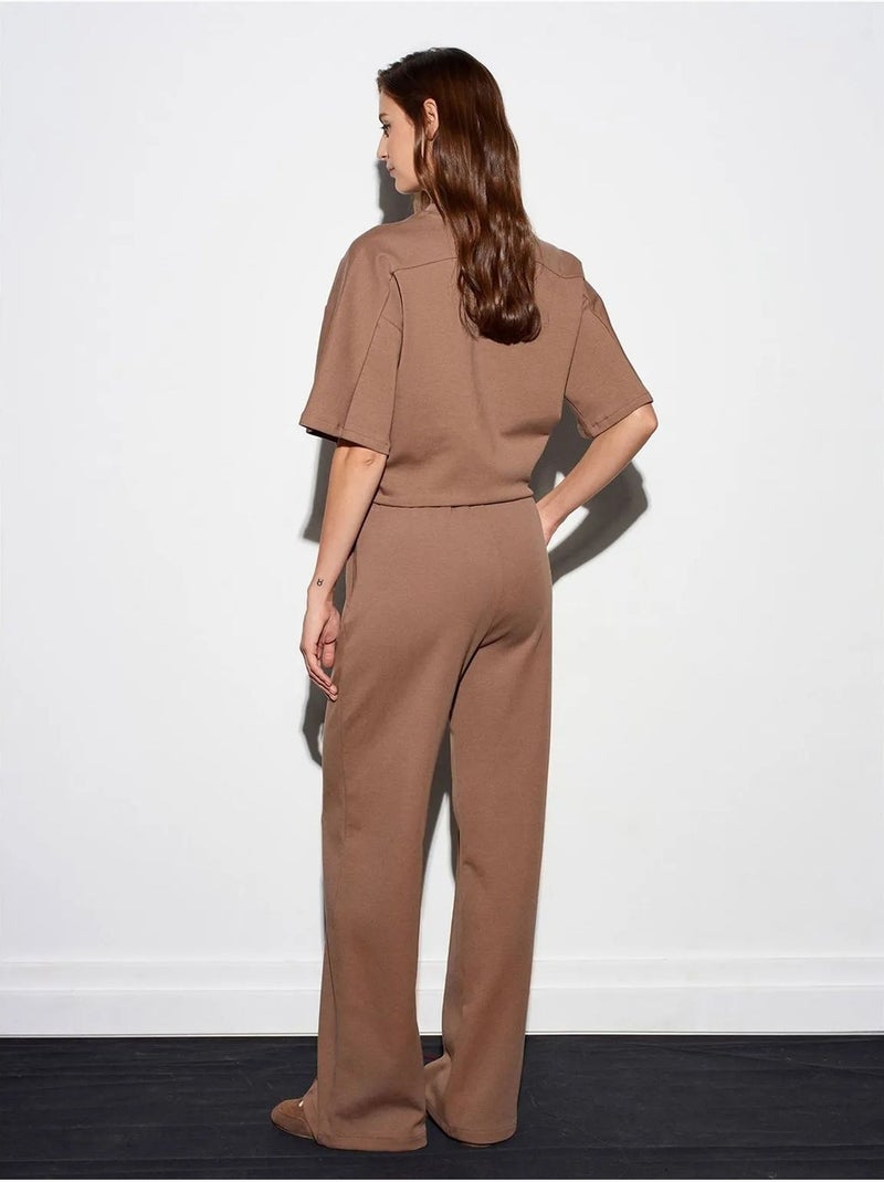 DILVIN Pantalon En Maille À Jambe Large Taupe - Kiabi