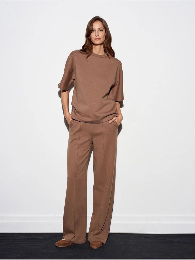 DILVIN Pantalon En Maille À Jambe Large Taupe - Kiabi
