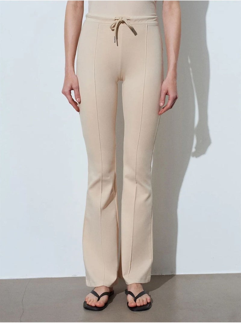 DILVIN Pantalon Évasé En Jersey À Taille Mi-haute Et Lien Beige - Kiabi