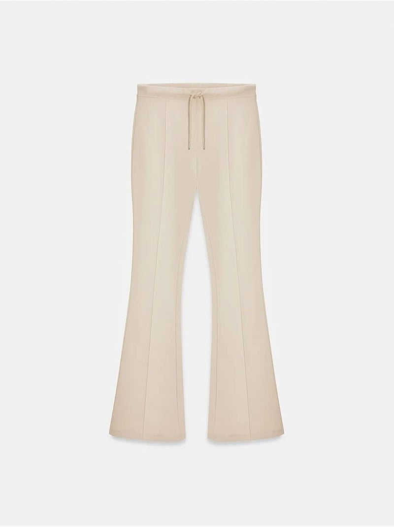 DILVIN Pantalon Évasé En Jersey À Taille Mi-haute Et Lien Beige - Kiabi