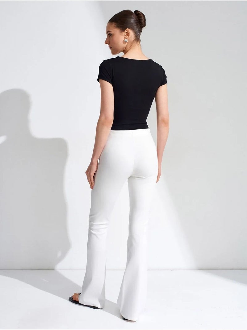 DILVIN Pantalon Évasé En Jersey À Taille Mi-haute Et Lien Blanc - Kiabi