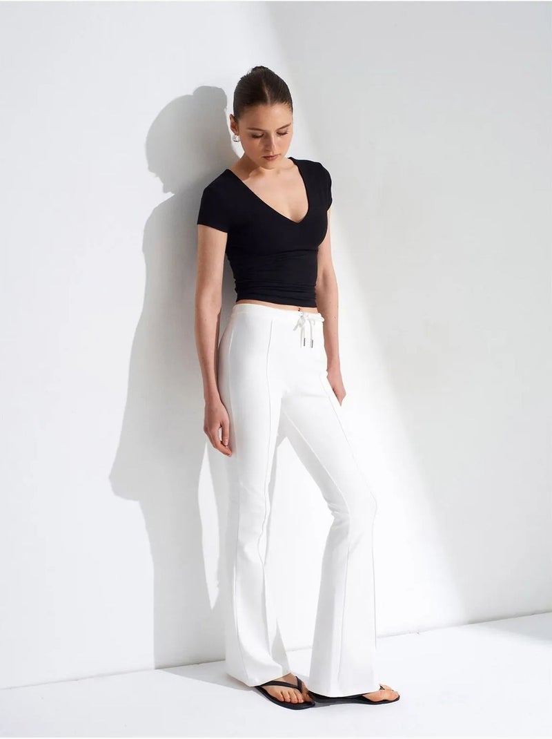 DILVIN Pantalon Évasé En Jersey À Taille Mi-haute Et Lien Blanc - Kiabi