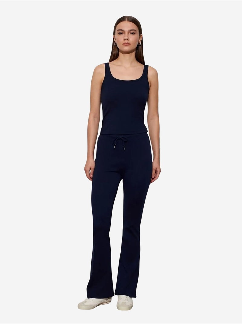 DILVIN Pantalon Évasé En Jersey À Taille Mi-haute Et Lien Bleu marine - Kiabi