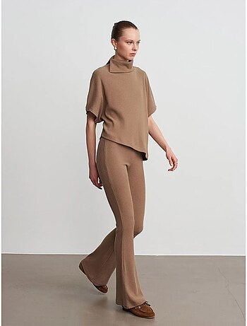 DILVIN Pantalon Évasé En Maille, Taille Haute