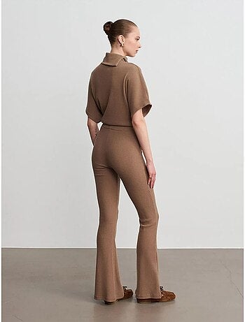DILVIN Pantalon Évasé En Maille, Taille Haute