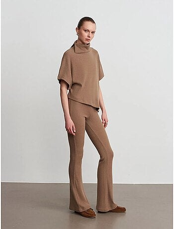 DILVIN Pantalon Évasé En Maille, Taille Haute