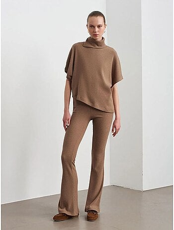DILVIN Pantalon Évasé En Maille, Taille Haute