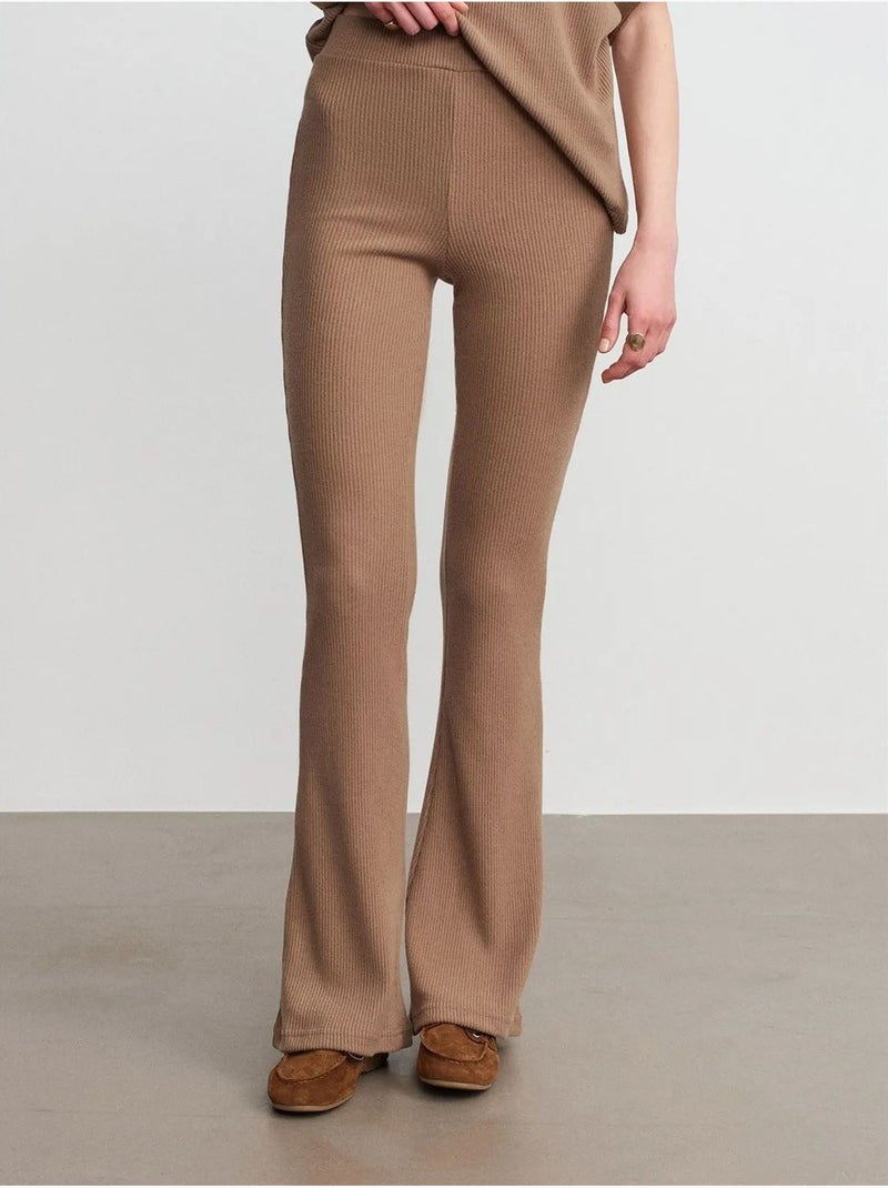 DILVIN Pantalon Évasé En Maille, Taille Haute Camel - Kiabi