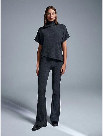 DILVIN Pantalon Évasé En Maille, Taille Haute