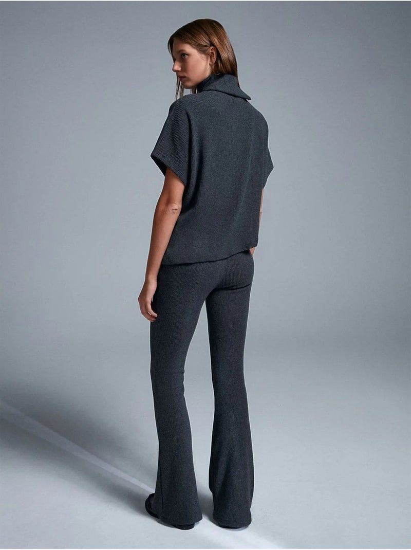 DILVIN Pantalon Évasé En Maille, Taille Haute gris anthracite - Kiabi