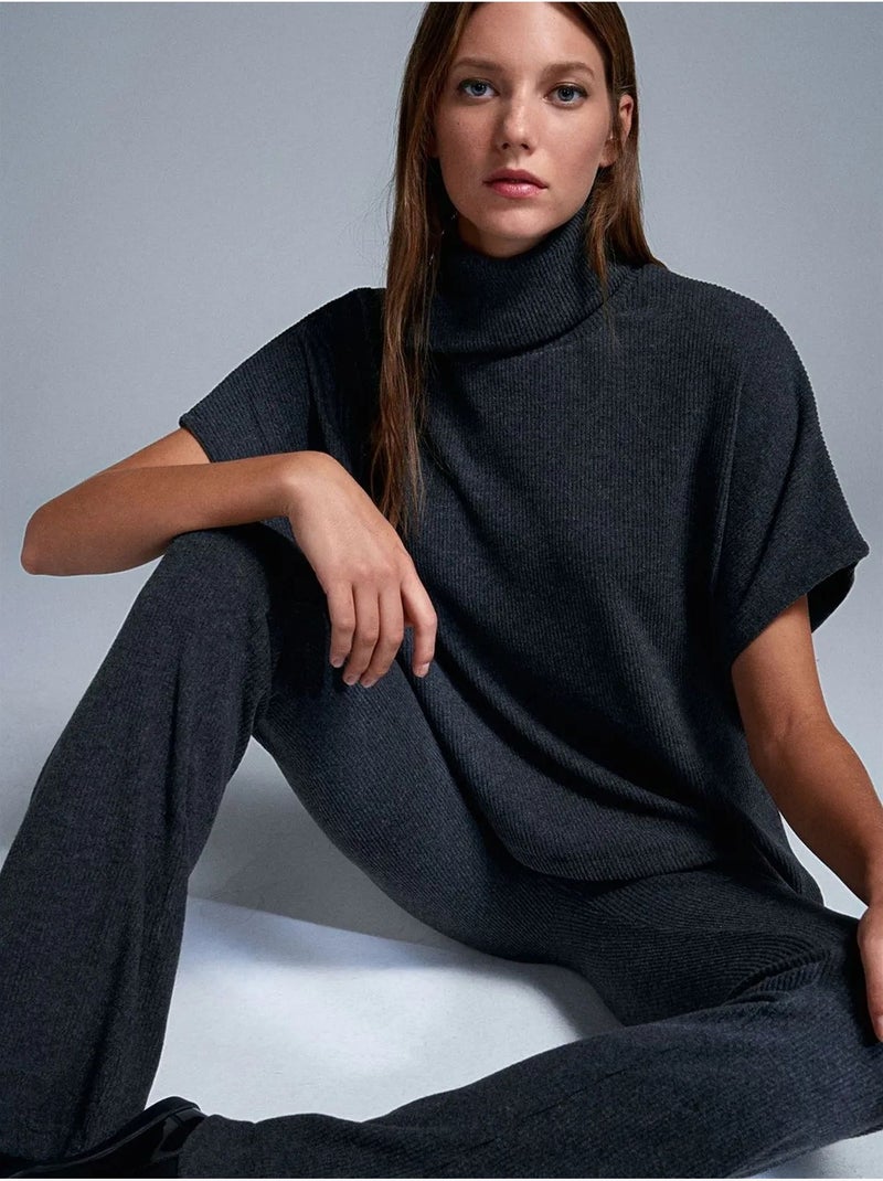 DILVIN Pantalon Évasé En Maille, Taille Haute gris anthracite - Kiabi