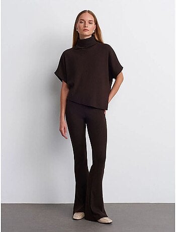 DILVIN Pantalon Évasé En Maille, Taille Haute