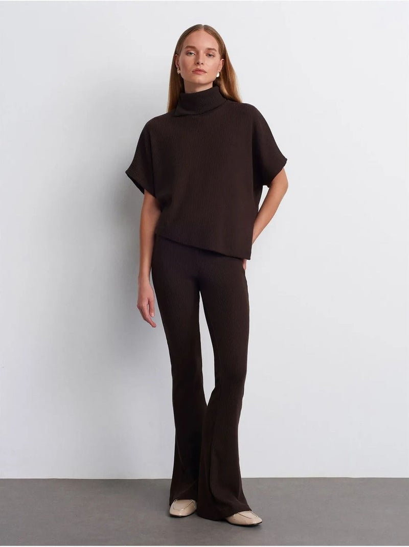 DILVIN Pantalon Évasé En Maille, Taille Haute Marron chocolat - Kiabi