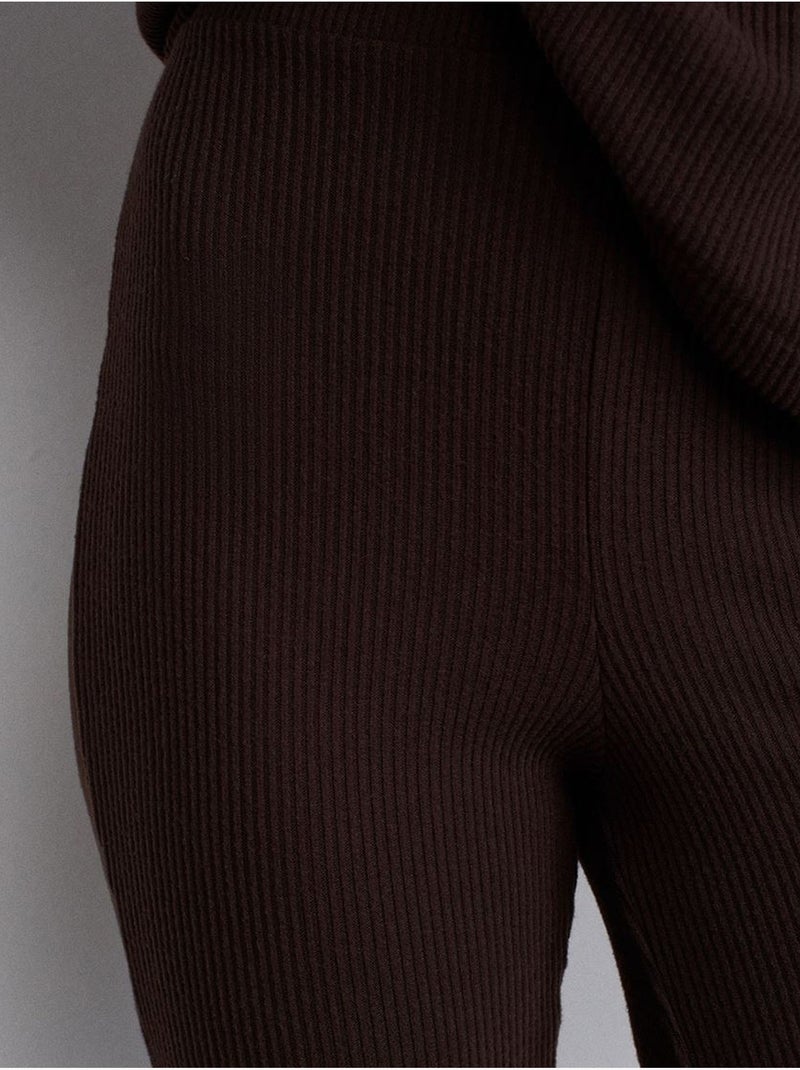 DILVIN Pantalon Évasé En Maille, Taille Haute Marron chocolat - Kiabi