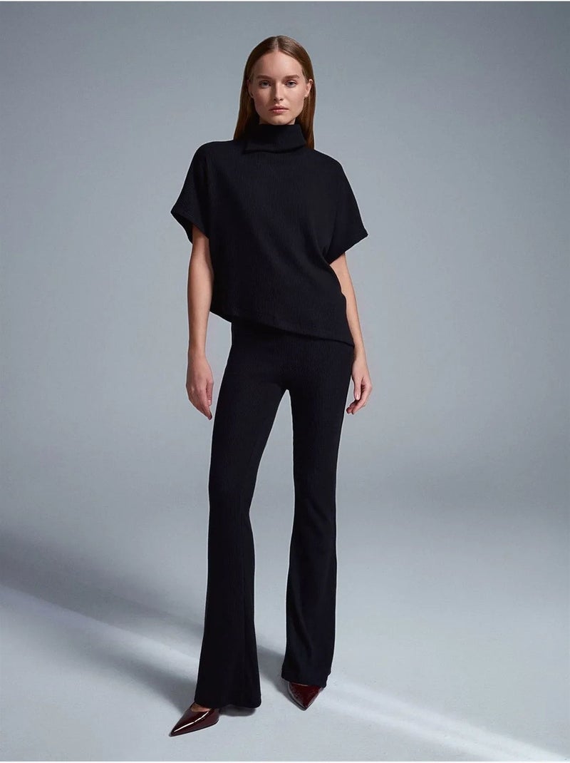 DILVIN Pantalon Évasé En Maille, Taille Haute Noir - Kiabi