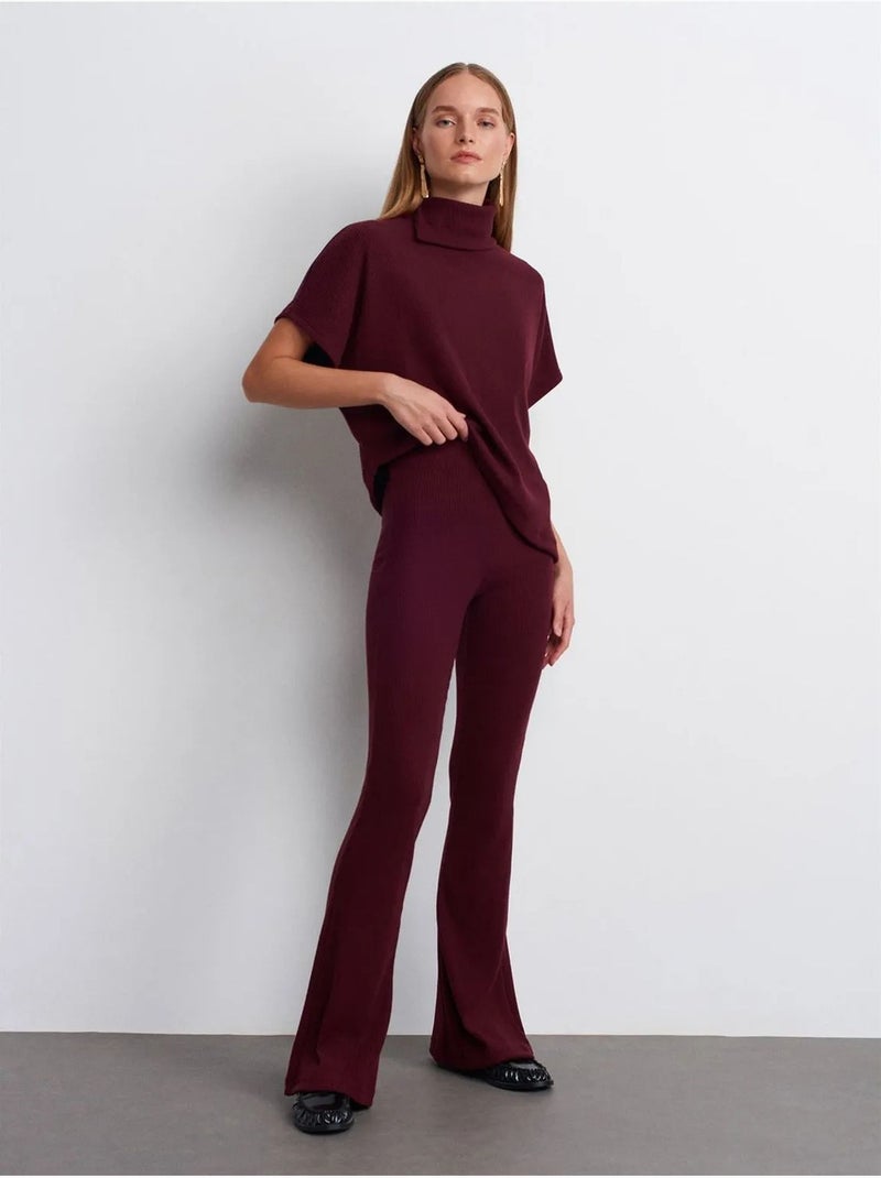 DILVIN Pantalon Évasé En Maille, Taille Haute Rouge bordeaux - Kiabi