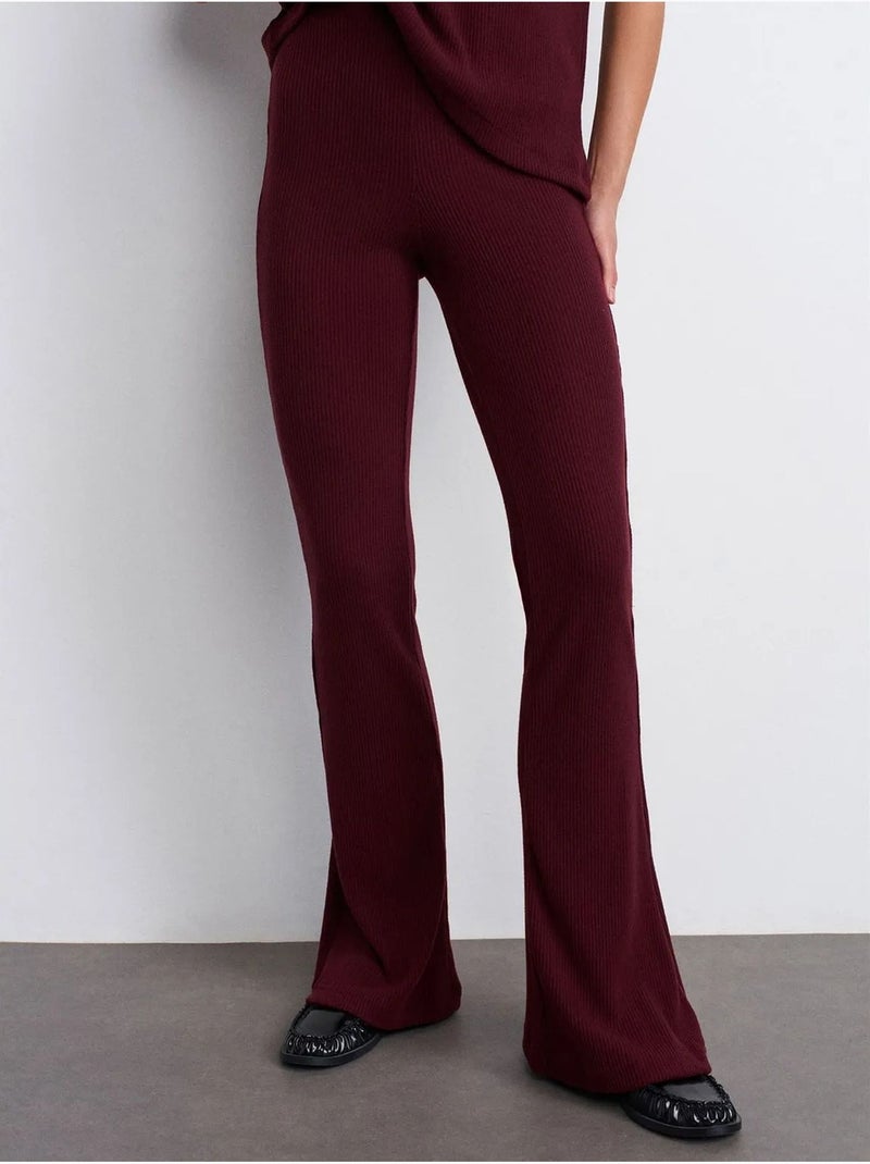 DILVIN Pantalon Évasé En Maille, Taille Haute Rouge bordeaux - Kiabi