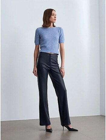 DILVIN Pantalon Évasé Femme En Simili Cuir