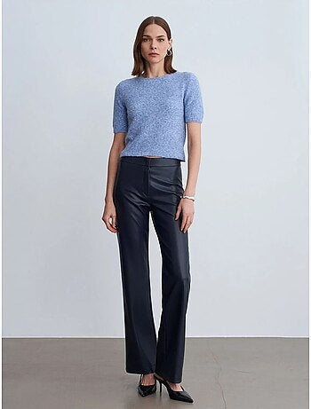 DILVIN Pantalon Évasé Femme En Simili Cuir