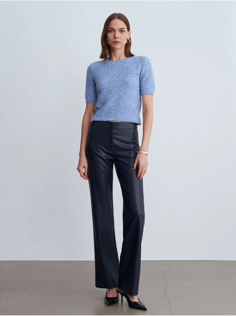 DILVIN Pantalon Évasé Femme En Simili Cuir Bleu marine - Kiabi