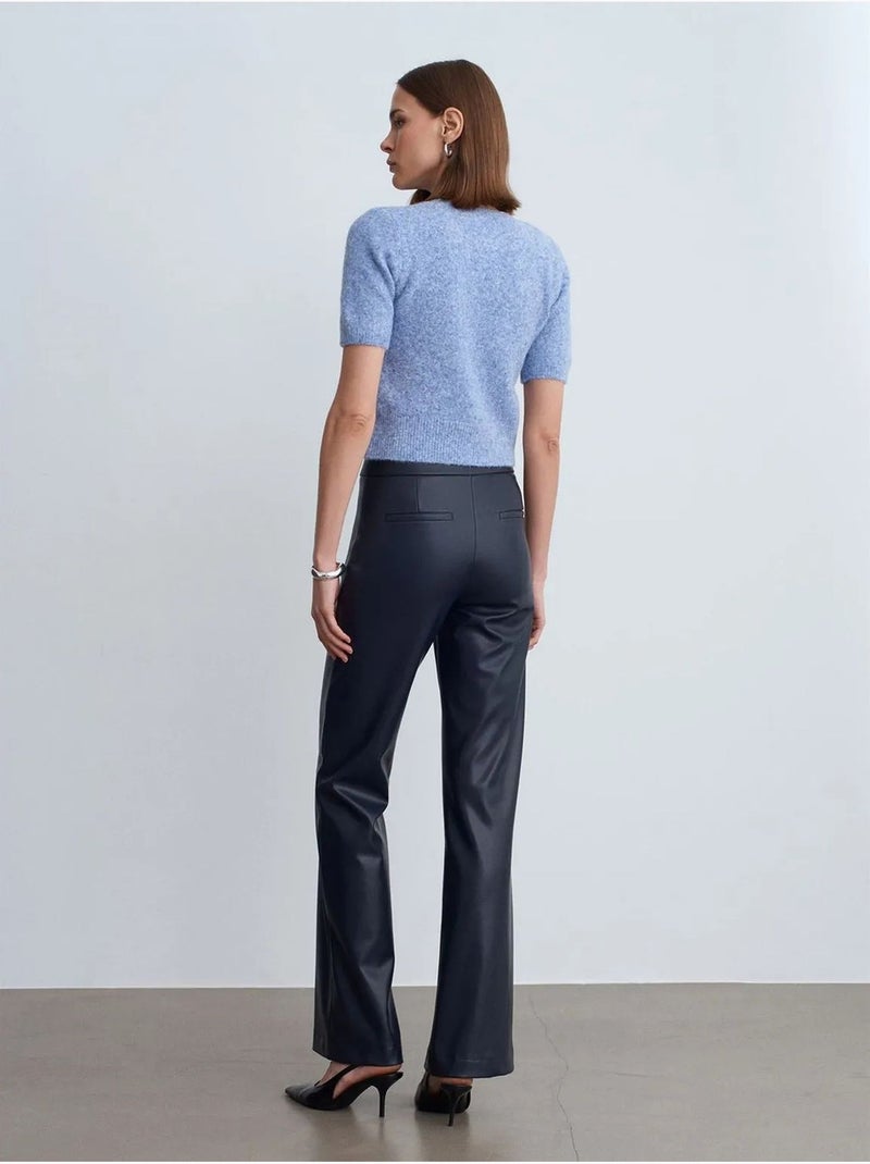 DILVIN Pantalon Évasé Femme En Simili Cuir Bleu marine - Kiabi