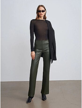 DILVIN Pantalon Évasé Femme En Simili Cuir