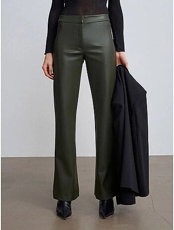 DILVIN Pantalon Évasé Femme En Simili Cuir