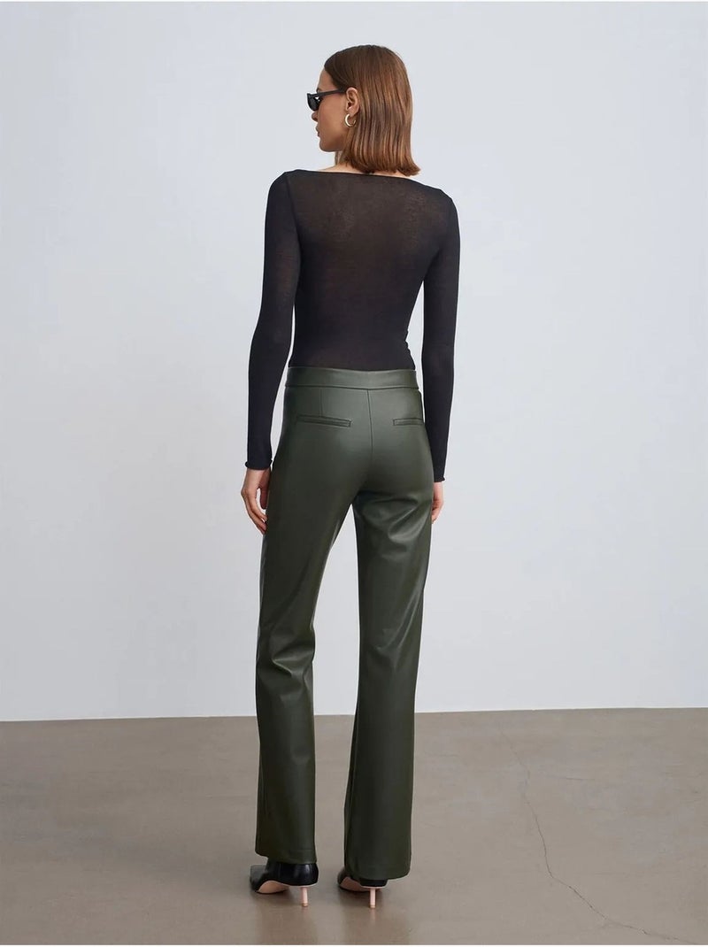 DILVIN Pantalon Évasé Femme En Simili Cuir Vert kaki - Kiabi