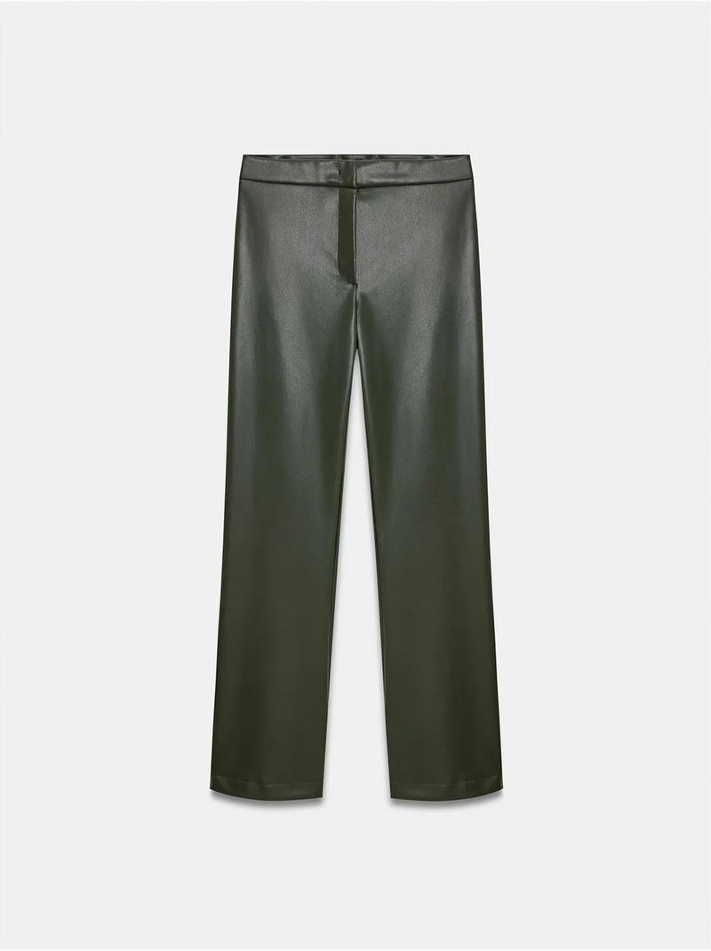 DILVIN Pantalon Évasé Femme En Simili Cuir Vert kaki - Kiabi