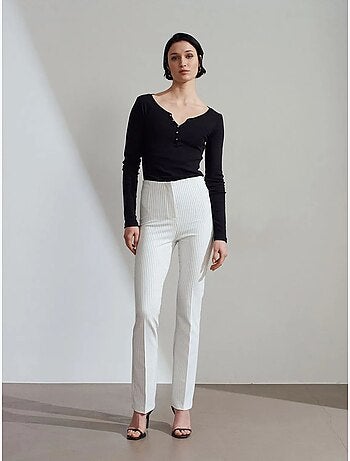 DILVIN Pantalon Évasé Rayé À Taille Haute Et Plis