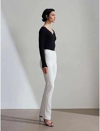 DILVIN Pantalon Évasé Rayé À Taille Haute Et Plis