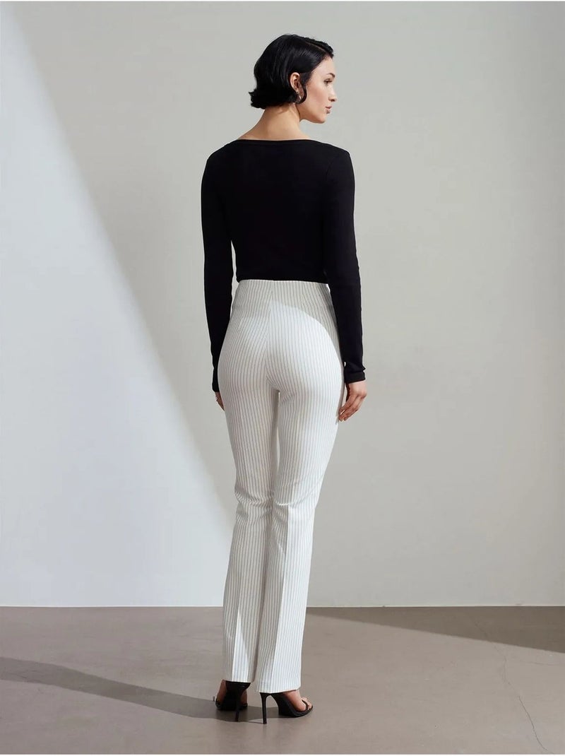 DILVIN Pantalon Évasé Rayé À Taille Haute Et Plis Blanc - Kiabi