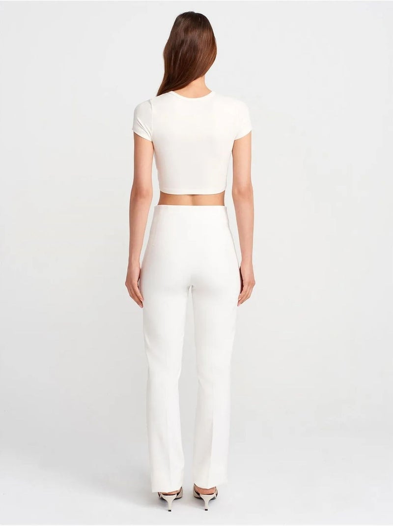 DILVIN Pantalon Évasé Taille Haute À Plis Blanc - Kiabi