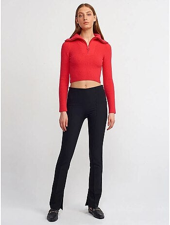 DILVIN Pantalon Évasé Taille Haute Avec Fente