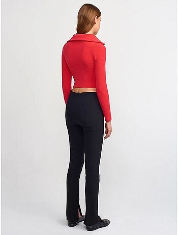 DILVIN Pantalon Évasé Taille Haute Avec Fente