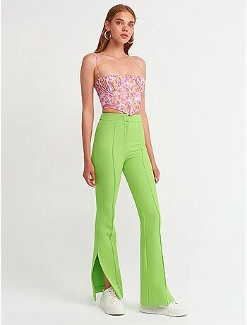 DILVIN Pantalon Évasé Taille Haute Avec Fente