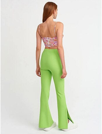 DILVIN Pantalon Évasé Taille Haute Avec Fente