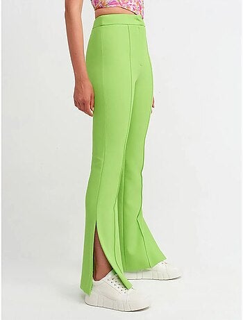 DILVIN Pantalon Évasé Taille Haute Avec Fente