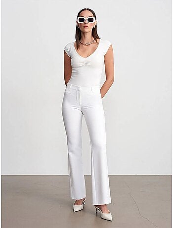 DILVIN Pantalon Évasé Taille Haute Avec Poches